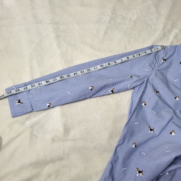 Talbots Light Blue Dog Print Button Up Collared Dress Shirt. Size Small - Picture 7 of 10